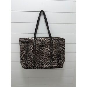 PurseN Bronze Leopard Print Travel Tote Bag Hot Pink Lining Y2K Glam Large
